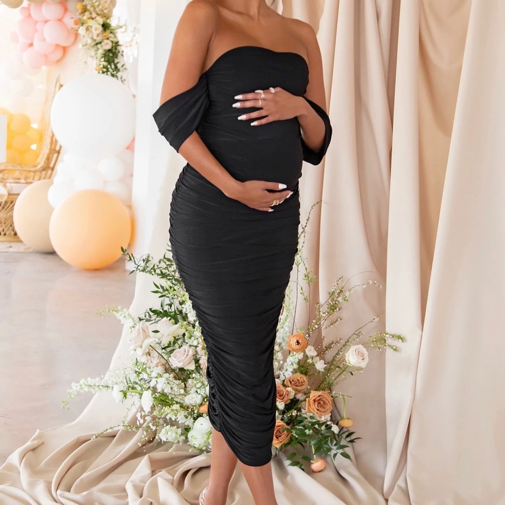 Black maternity ruched dress